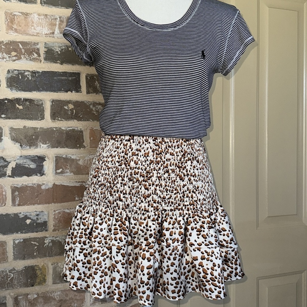 NWT Glam Smocked Layered Ruffle Skirt Satin Flouncy Leopard Animal Print Size S - Picture 3 of 12